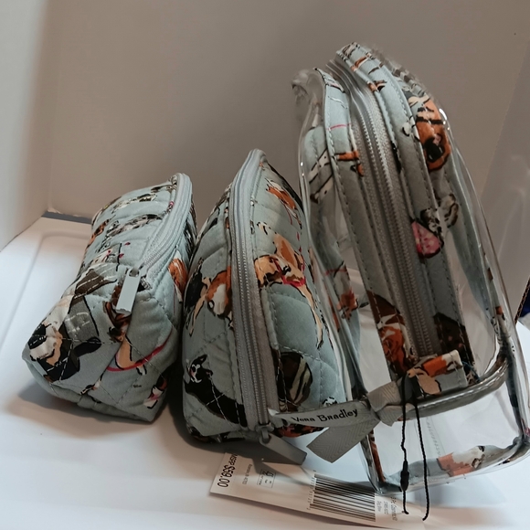 NEW with tags Vera Bradley 3-Piece DOGS Grey Cosmetic cases...